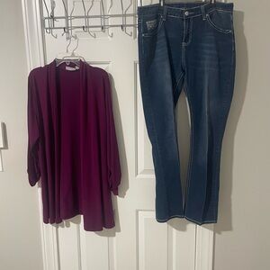 Xl Susan graver cardigan and Blue Jeans Set sz 16